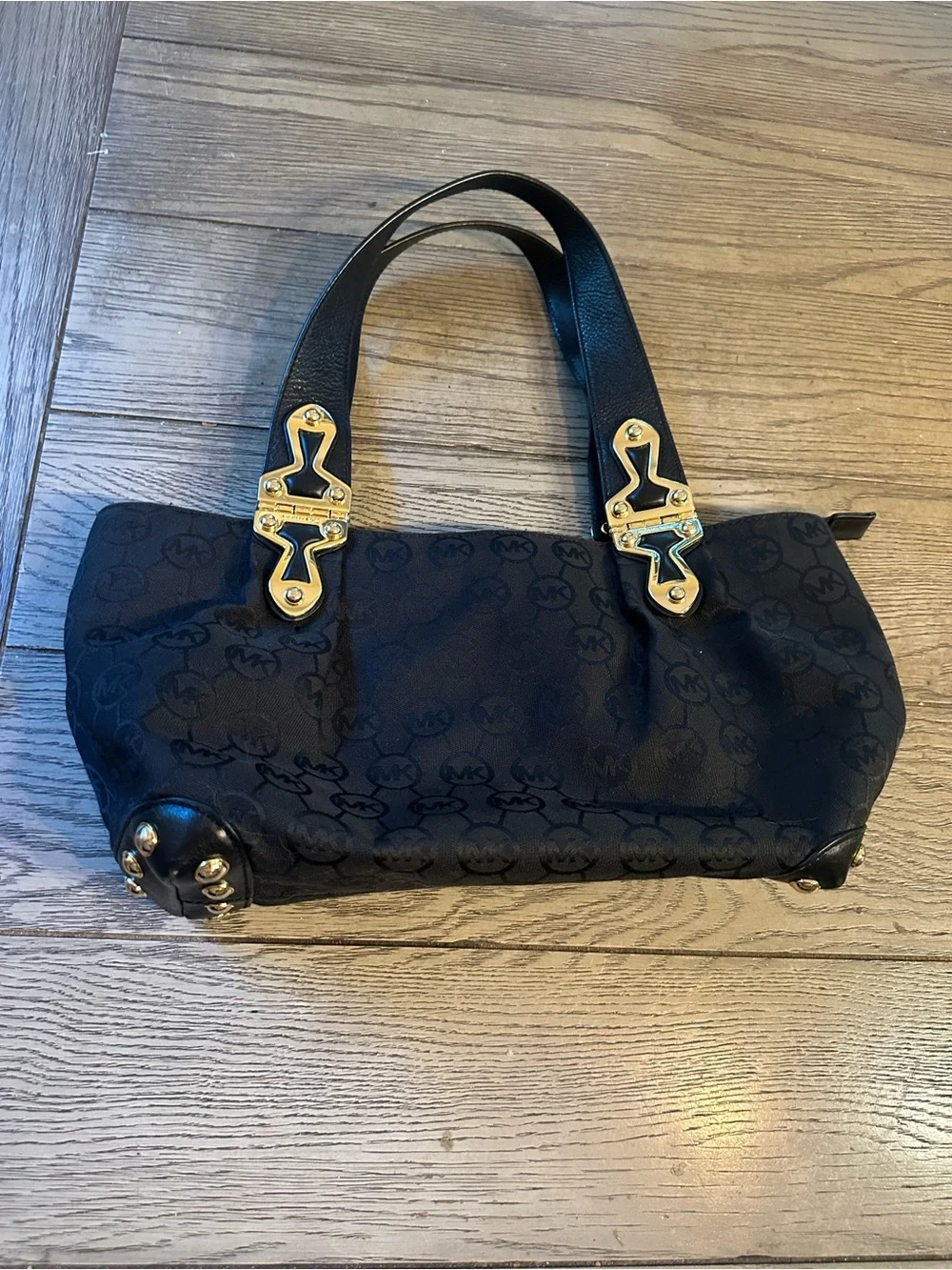 Michael Kors Black MK Logo Shoulder Bag with Gold-Tone Hardware